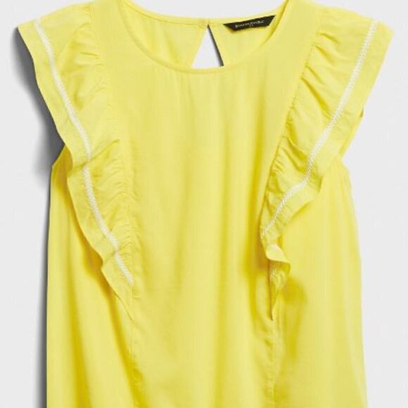 Banana Republic Embellished Open Back BOHO Top Yellow PETITE MSRP $60 - Picture 1 of 7
